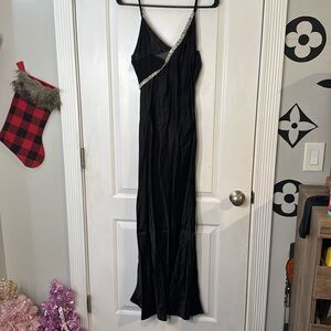 Black long formal dress with sheer cutout and bling